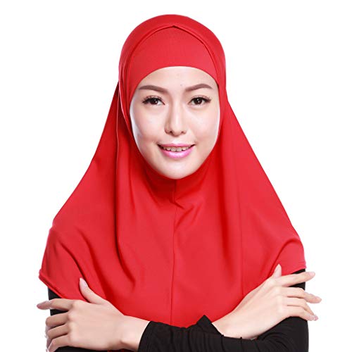 XISAOK Womens 2 Piece Solid Color Amira Jersey Muslim Hijab Soft Cotton Stretch Head Scarf with Tube Inner Underscarf Cap Hood White
