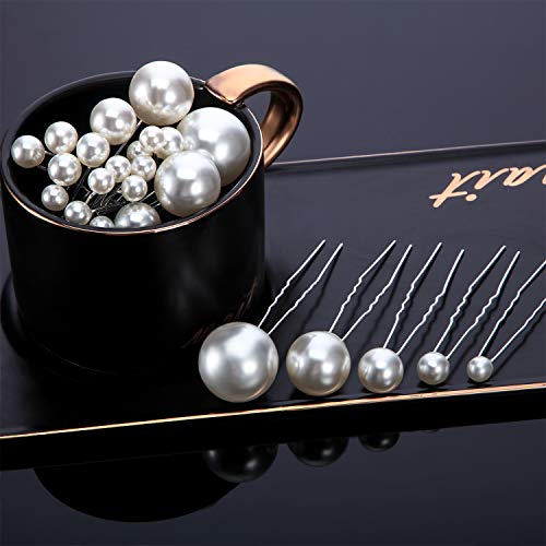 WILLBOND 40 Pack White Pearl Hair Pins, U-shaped Bobby Pins for Bridal Wedding Hairstyles, Elegant Hair Accessories for Brides, Bridesmaids, Prom and Special Occasions(Mix Size) - style: Mix style
