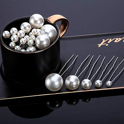 WILLBOND 40 Pack White Pearl Hair Pins, U-shaped Bobby Pins for Bridal Wedding Hairstyles, Elegant Hair Accessories for Brides, Bridesmaids, Prom and Special Occasions(Mix Size) - style: Mix style
