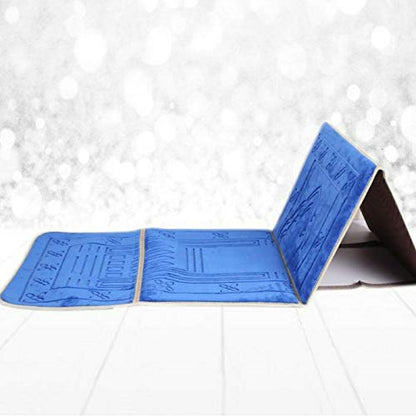 Muslim Prayer Rug - Foldable mat with backrest (Blue) - color: Blue