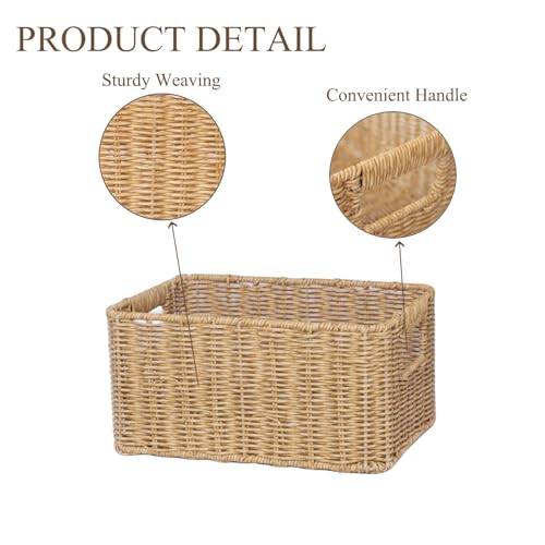 YRMT Rattan Storage Basket Pantry Baskets with Built-in Handles Wicker Baskets for Organizing Waterproof Woven Nature 12" x 8" x6" - size: 12"x8"x6"