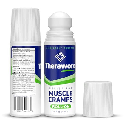 Theraworx Relief for Muscle Cramps Roll-On - 2.5oz (2 Packs) | Fast-Acting Muscle & Leg Cramp Relief, Made with Magnesium Sulfate. Paraben-Free, no mess, no strong odor. TSA Friendly. - size: 2.5 Ounce (Pack of 2)