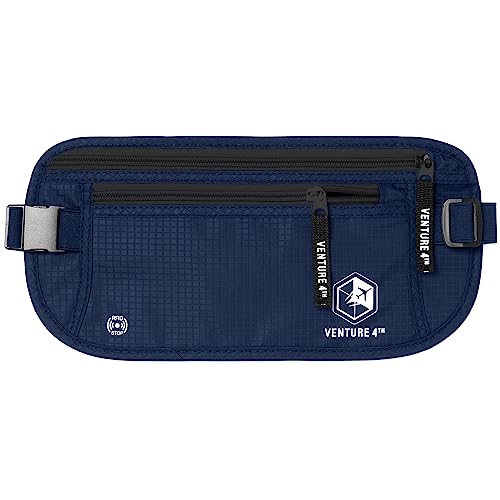 VENTURE 4TH Money Belt for Travel – Slim Hidden Under-Clothes RFID Blocking Anti-Theft Passport Holder & Travel Wallet Pouch for Men & Women to Protect Cash, Cards & Documents (Navy Blue) - color: Navy Blue