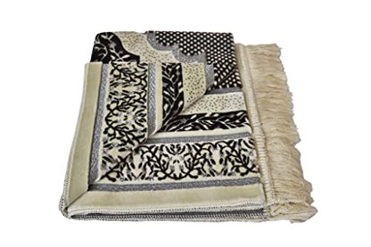 Generic Islamic Prayer Rug, Premium Quality, Comfortable, Hand Washable, Durable Fabric, Variety of Designs & Colors, 43 x 28 Inches, Beige, Rectangular, Traditional, Indoor Use Only - color: Beige & Black