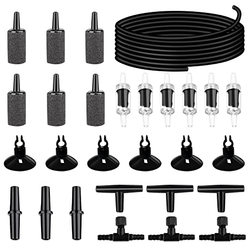 NestBasics 19.68 feet Black Aquarium Airline tubing 6 air Stone for Aquarium 6 Aquarium Check Value for Fish Tank 6 Aquarium Suction Cups 3 Each Aquarium air Controller and I T Hose connectors - size: 19.68 feet aquarium tubing with 28 kits