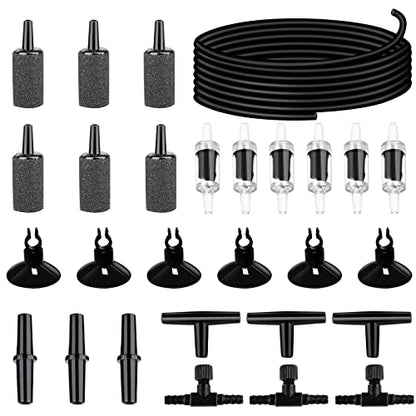NestBasics 19.68 feet Black Aquarium Airline tubing 6 air Stone for Aquarium 6 Aquarium Check Value for Fish Tank 6 Aquarium Suction Cups 3 Each Aquarium air Controller and I T Hose connectors - size: 19.68 feet aquarium tubing with 28 kits