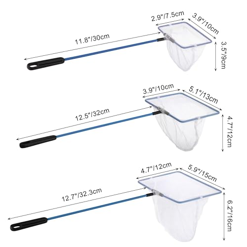 Lpraer 4in 5in 6in Aquarium Fish Net Green Fine Mesh Nylon Net Collection with 11" Long Handle Square Quick Catch Fish Net for Fish Tank - color: White-Blue, size: 3PCS 4，5，6"
