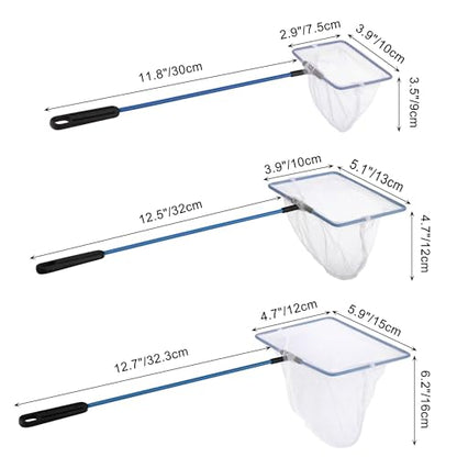 Lpraer 4in 5in 6in Aquarium Fish Net Green Fine Mesh Nylon Net Collection with 11" Long Handle Square Quick Catch Fish Net for Fish Tank - color: White-Blue, size: 3PCS 4，5，6"