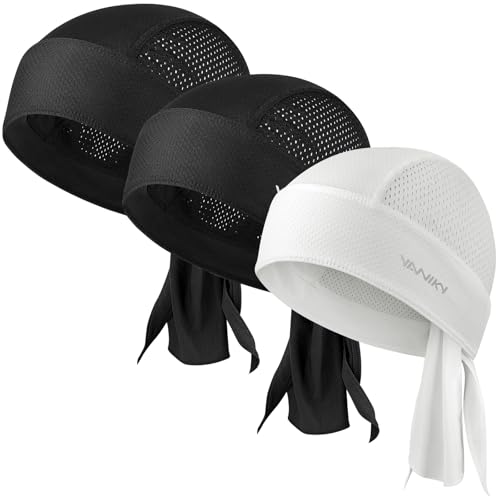 YANIKY Do rag Bandanas for Men, Breathable Skull Caps Dew Rags for Women - color: Black+black+white