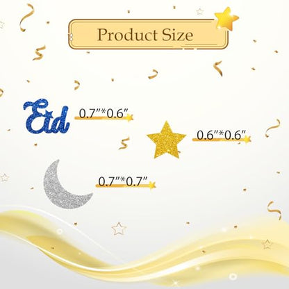 100pcs Eid Mubarak Confetti, Gold Glitter Ramadan Kareem Table Confetti for Muslim Islamic Party, Eid Paper Cut Outs, Holiday Festival Birthday Party Table Decoration - style: Eid-Blue