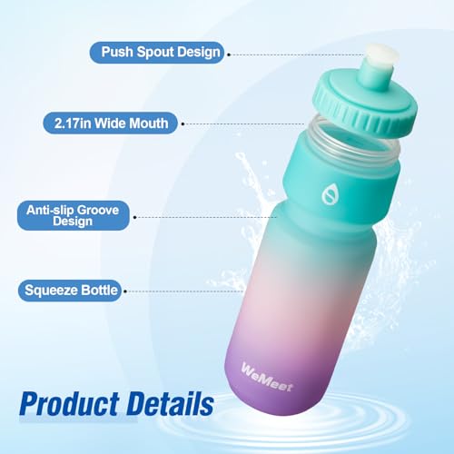 WEMEET Lightweight Cycling Water Bottle 2-Pack, Fits Most Bike Cages, Squeeze Water Bottle for Cycling, Running, Fitness(Black & Green Pink Purple, 32oz) - color: Black Green Pink Purple, size: 32 Ounces