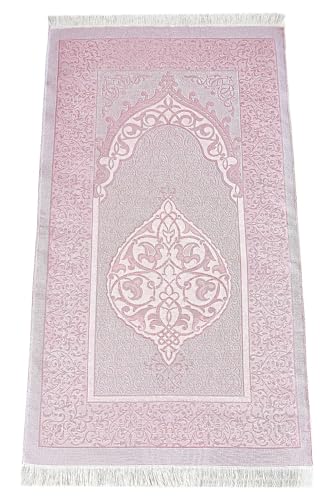 ihvan online Muslim Prayer Rug with 99 Beads Tasbih & Travel Bag, Soft Taffeta Sajadah, Lightweight & Foldable Janamaz, Portable Prayer Mat, Islamic Gift for Eid, Ramadan, Hajj & Umrah, Dusty Pink - color: Dusty Pink