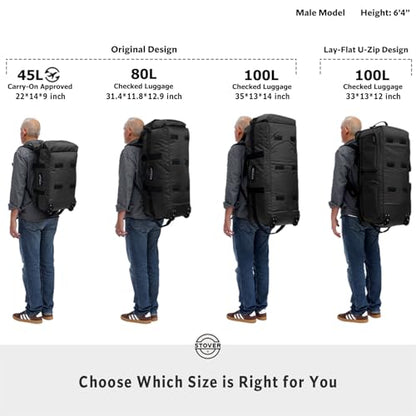 STOVER 45/80/100L U-Zip Rolling Duffel Bag with Wheels, X-Large Durable Travel Duffle + Toiletry Bag, Lay-Flat Opening, Packable w/Shoulder Straps- Use as Luggage or Backpack, Men/Women (Green) - color: U-Zip Green