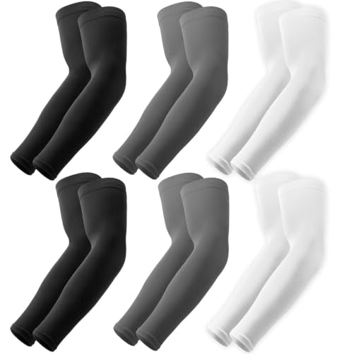 OutdoorEssentials UV Sun Sleeves for Men & Women, Cooling Arm Sleeves UPF 50+ | Golf, Tattoo Cover Up, Sun Protection - color: (6 Pairs): 2 Black, 2 Dark Gray, 2 White