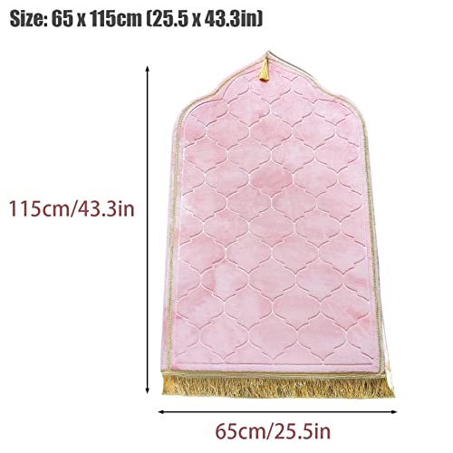 Muslim Prayer Mat, Thick Soft Velvet Muslim Rug, Portable Muslim Prayer Rug, Turkish Prayer Carpet,Janamaz Sajada Carpet for Men and Women Plain Solid Prayer Mat Ramadan Eid Gift.- Pink - color: Pink