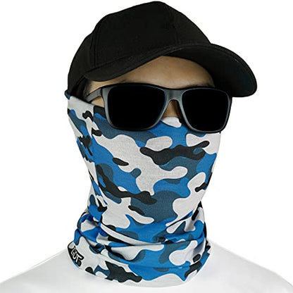 Fishing Face Mask Neck Gaiter - UV Sun Protection Cover for Men Women | Moisture-Wicking, Quick-Drying, Lightweight, Camo Design, Multi-Style Headwear, SPF Sun Shield - color: Jigsaw Blue Camo