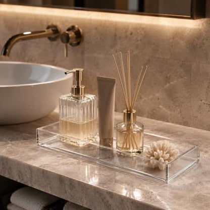 MaxGear Acrylic Vanity Tray | Clear Bathroom Tray for Countertop, Plastic Tray for Makeup Storage, Rectangle Decorative Organizer, 11.8 × 5 × 1.2in
