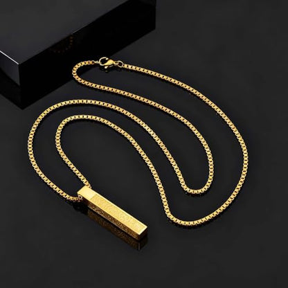 Ayatul Kursi Vertical Pendant Necklace Stainless Steel 3D Bar Allah Necklace for Men Women Islamic Quran Prayer Talisman Islamic Jewelry Islam Eid Ramadan Gift - color: Gold 3D bar necklace