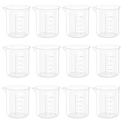 12 Pcs 10 Oz Transparent Experiment Measuring Cup | 300ml Plastic Beaker for Science Experiment, Measuring - size: 300ml (10oz) - Pack of 12
