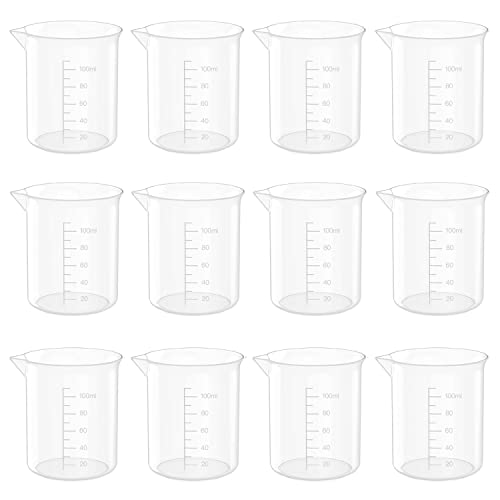 12 Pcs 10 Oz Transparent Experiment Measuring Cup | 300ml Plastic Beaker for Science Experiment, Measuring - size: 300ml (10oz) - Pack of 12