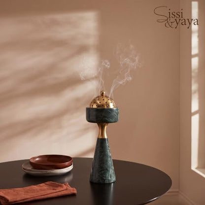 Sissi & yaya Marble Incense Burner with Brass Cover, 11 x 3.8 inches, Multi-Purpose Holder for Cones, Coils and Sticks (Green) - color: Green