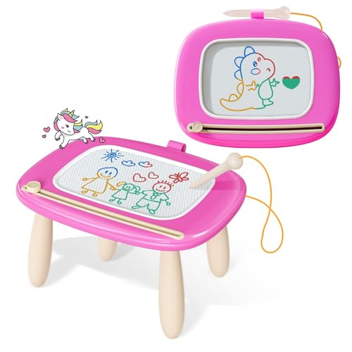 Kikidex Toddler Toys for 1-3 Years, Sturdy Magnetic Doodle Board, Reusable, No Mess, Educational Learning Toys for Kids Birthday (Rose) - color: Rose