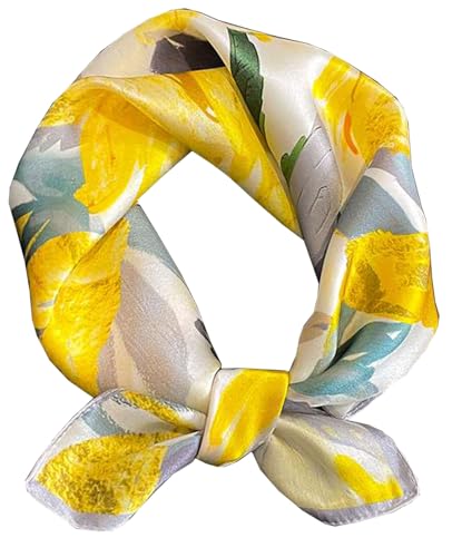 Dailyacc Hair Bandanas Scarf For Women Lightweight Fashion Neck Silk Satin Head Scarves For Sleeping Handbags Scarf - color: 12-yellow Graffiti/27.5*27.5in