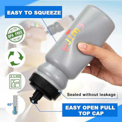 Suclain Water Bottle Carrier with 20 Oz Bottles and Stickers Plastic Wide Mouth Sports Water Bottle Squeeze Team Bottles with Black Lid for Fitness Bike Gym(14 Pcs,Grey) - color: Grey
