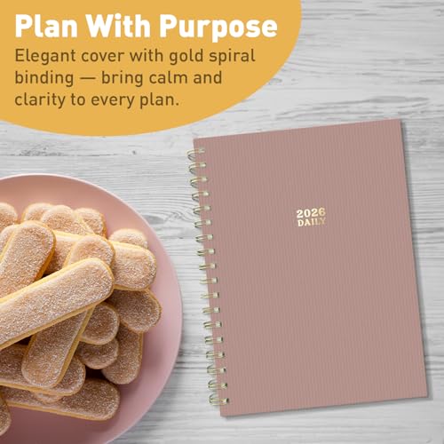 Sweetzer & Orange 2026 Planner – 6" x 8.25" Dated Daily, Weekly & Monthly Calendar Planner – January to December 2026 – Tiramisu Design with Motivational Stickers, Gold Spiral & Sturdy Paper - color: Tiramisu