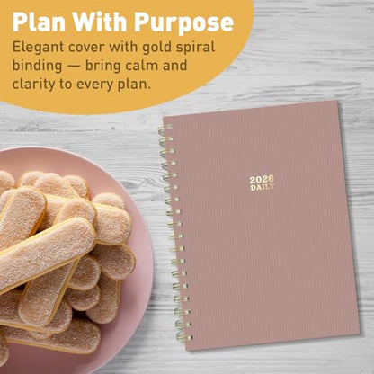 Sweetzer & Orange 2026 Planner – 6" x 8.25" Dated Daily, Weekly & Monthly Calendar Planner – January to December 2026 – Tiramisu Design with Motivational Stickers, Gold Spiral & Sturdy Paper - color: Tiramisu
