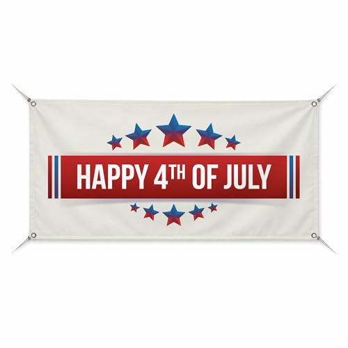 4th of July Large Banners and Signs for Outdoor by BCB Print | Festive Polyester Banner with 4 Hole for Easy Hang Indoor & Outdoor | 2x1ft Banner to Promote Business | HD Made in USA - color: 4th of July, size: 2x1ft