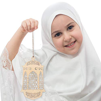 WILLBOND 12 Pcs Wood Ramadan Decorations Eid Decorations Islam Mubarak Wooden Ornaments Mubarak Hanging Hollow Pendant Ramadan Party Eid Al Adha Ornaments Moon Star Lantern for Muslim Islam Festive