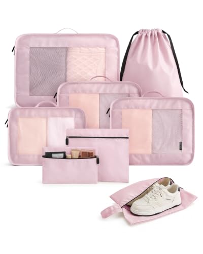 LIGHT FLIGHT 8 Set Packing Cubes for Travel, Cruise Ship Travel Essentials - color: Candy Pink