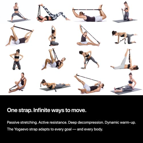 YogaEVO Stretching Strap with Loops for Physical Therapy — Yoga Strap & Resistance Band in One — Flexibility & Back Recovery — HD Video Routines Included - color: Black