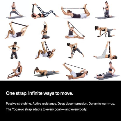 YogaEVO Stretching Strap with Loops for Physical Therapy — Yoga Strap & Resistance Band in One — Flexibility & Back Recovery — HD Video Routines Included - color: Black