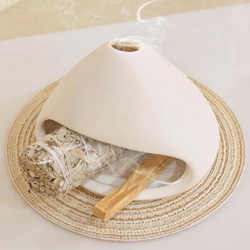 Yawlsow Palo Santo Holder Burner, Charcoal Bakhoor Incense Burner,Smudge Bowl,Sage Holder,Ash Catcher for Meditation Zen Decor (White+Mat) - color: White+mat