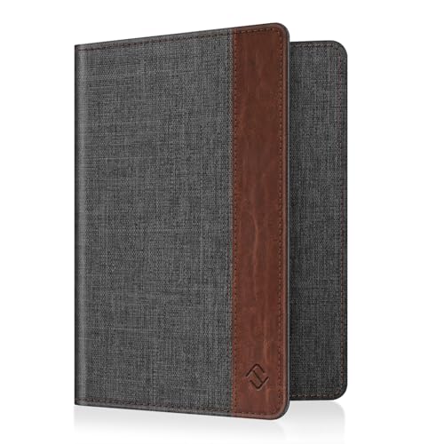 FINTIE Passport Holder, Slim Travel Wallet RFID Blocking Card Case Cover - color: Denim Charcoal Brown