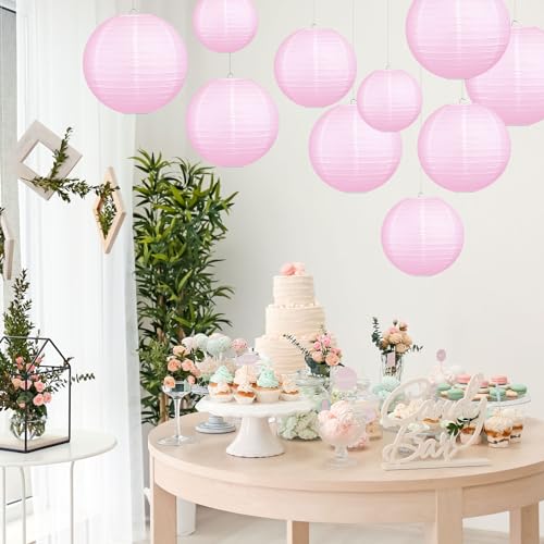 LIHAO Pink Paper Lanterns for Weddings, Birthdays, Parties and Events, 4 Size - 10PCS (6"/ 8"/ 10" /12") - color: Pink