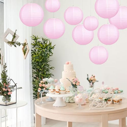LIHAO Pink Paper Lanterns for Weddings, Birthdays, Parties and Events, 4 Size - 10PCS (6"/ 8"/ 10" /12") - color: Pink