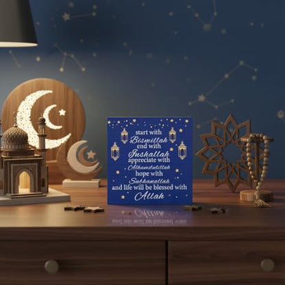 Smile Inspirational Wooden Decor, Eid al‑Adha Appreciate and Hope Sign for Islamic Tiered Tray Muslim Party Tabletop Home Decor - style: Retro
