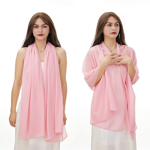 YOUR SMILE for Women Lightweight Breathable Solid Color Soft Chiffon Long Fashion Scarves Sun-proof Shawls Wrap - color: Peach Pink