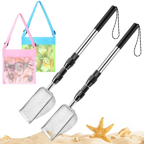 POILKMNI New Upgraded 2 Pcs Shark Tooth Sifter with Seashell Bags | Beach Sand Sifter, Sand Scoop Shell Scooper for Beach Scoop Shovel Sifter Tool Picking Up Shells, Shark Tooth Sifter Dipper - color: Black