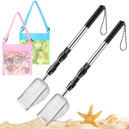 POILKMNI New Upgraded 2 Pcs Shark Tooth Sifter with Seashell Bags | Beach Sand Sifter, Sand Scoop Shell Scooper for Beach Scoop Shovel Sifter Tool Picking Up Shells, Shark Tooth Sifter Dipper - color: Black