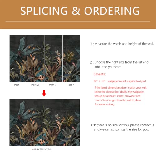 Dark Tropical Jungle Wallpaper Mural Peel and Stick 82"x57" | Banana Leaf Self Adhesive Wall Mural for Living Room Bedroom - color: ZZ-012, size: 82" x 57"