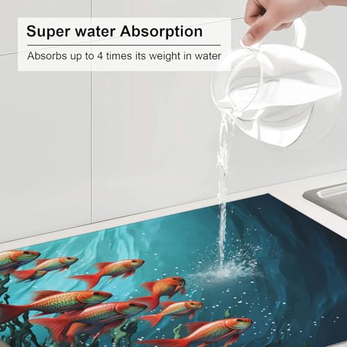 Dish Drying Mat for Kitchen Counter Super Absorbent Microfiber Kitchen Drying Mat Fish aquarium Non-slip Drainer Mats Extra Large Dish Rack Pad Kitchen Accessories 18"x24"