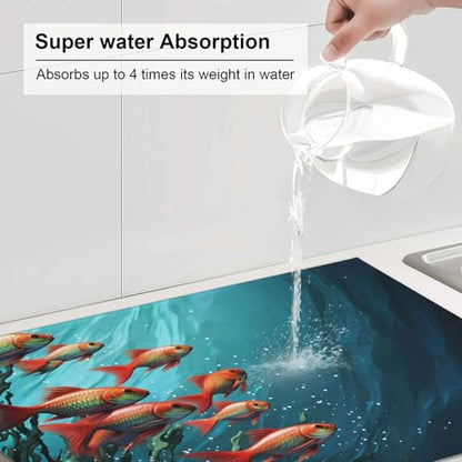Dish Drying Mat for Kitchen Counter Super Absorbent Microfiber Kitchen Drying Mat Fish aquarium Non-slip Drainer Mats Extra Large Dish Rack Pad Kitchen Accessories 18"x24"