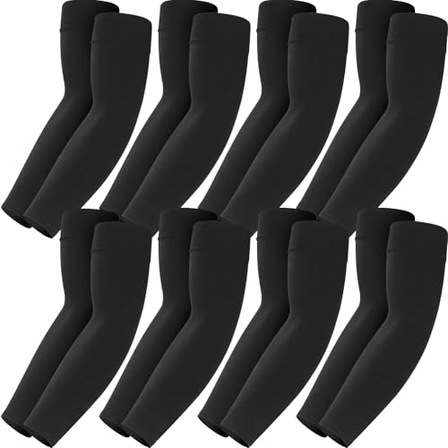 Mochabao 8 Pairs Soft Arm Sleeves, UV Sun Protection Cooling Compression Arm Covers for Outdoor Work, Sports, Men & Women - color: 8 Black