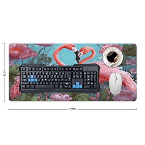 Large Size Gaming Mouse Pad Flamingo Love Flowers Desk Mat Non-Slip Base Waterproof Desktop Writing Pad for Office Home - color: Flamingo Love Flowers, size: 40x90cm