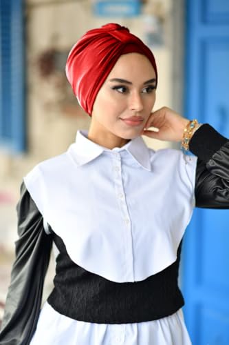 para life Band Turbans for Women, Breathable Instant Turban|Standard Size Stretchable Cotton Sandy|Pre-tied Hijab Cap - color: Red