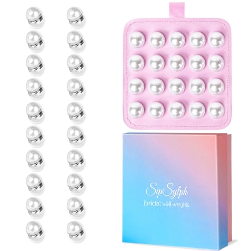 12-20 Pairs Pearl Veil Weights, Strong Magnetic Bridal Veil Weights, Double Sided Invisible Wedding Veil Weights, Gift Box - color: Silver